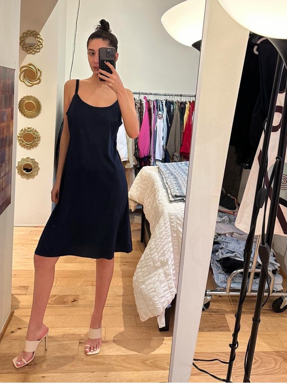 dressbarn Navy Midi Slip Dress with Thin Straps